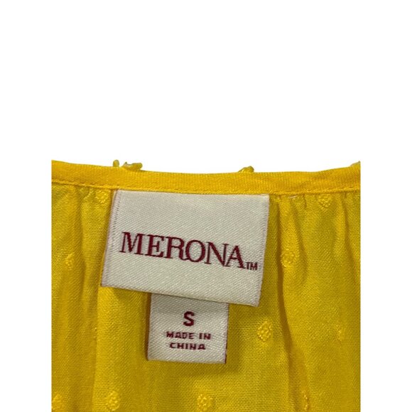 Merona Yellow Swiss Dot Rayon V-Neck Blouse Tassels Size S Semi Sheer - Picture 3 of 5